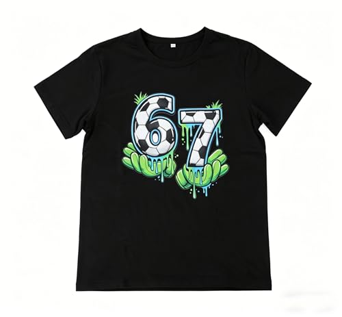 67 Tshirt Kinder Italian Brainrot Meme Shirt Six Seven Tshirt Für Jungs Mädchen Steal a Brainrot 67 T-Shirt Geschenke Für Weihnachten (DE/NL/SE/PL Alter 13 Jahre 14 Jahre Regular Fußball)