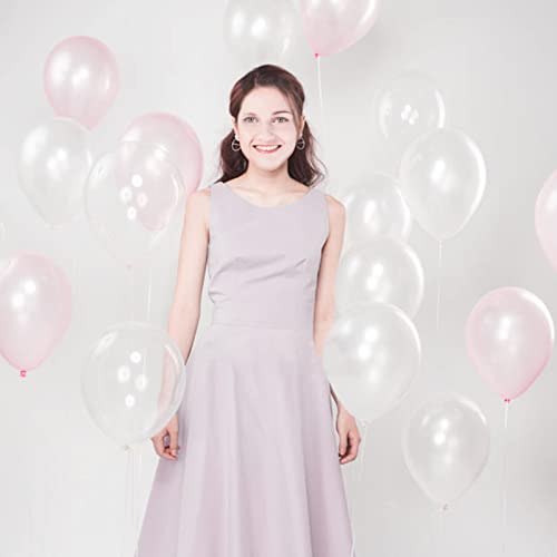 Image of Clear Latex Balloons 100 Pack 12 Inch Transparent Party Balloons with 2 Rolls of Ribbon Clear Round Helium Balloons for Birthday Wedding Baby Shower Party Decorations Supplies (Transparent balloons)