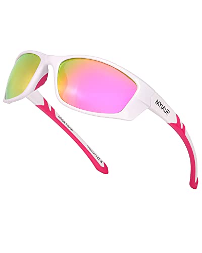 Myiaur Women Sports Sunglasses for Running Cycling UV400 Protection Polarized Lens Lightweight Wrap Around Design M8140