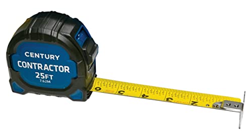 Image of Century Drill & Tool 72841 Contractor Fractional /Metric Tape Measure, 25 Foot | Dual-sided fractional & metric blade, reinforced magnetic hook, nylon-coated tape, impact-resistant case