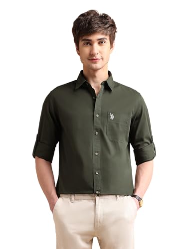 Image of U.S. Polo ASSN. Solid Regular Fit Cotton Shirts for Men - 100% Cotton, Full Sleeve Mens Casual Shirts