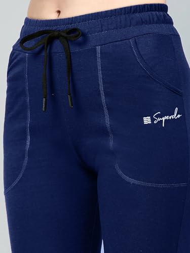 Image of Pinkmint Women Cotton Track Pants with Both Side Pockets | Elastic Waist & Drawstring | Regular Fit | Lounge, Gym & Casual Wear