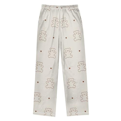 Cute Bear Line Boys Pants Boys Athletic Pants Long Pant for Boywith Pockets Wide-Leg Size 6-14Y2