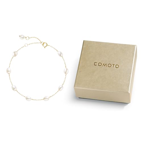 Pearl Bracelet for Women 14K Gold Filled Freshwater Cultured Pearl Handmade Bracelet Tin Cup Pearl Bracelet Jewelry,7.0"+0.5"+0.5"2