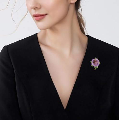 Image of Rhinestone Flower Brooches for Women Purple Flower Pins Dress Denim Jacket Clothes Pin Badge Wedding Party Jewelry Accessories Gift
