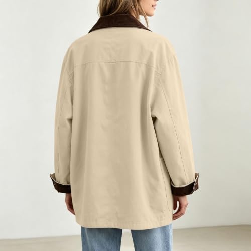 SHAOBGE Barn Jackets for Women Oversized Fall Fashion Coat Khaki Small - image 5