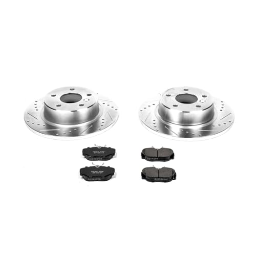 Image of PowerStop Rear Brake Kit for Land Rover Discovery 1999-04 - Drilled and Slotted Disc Rotors with Carbon-Fiber Ceramic Brake Pads Replacement, K6152