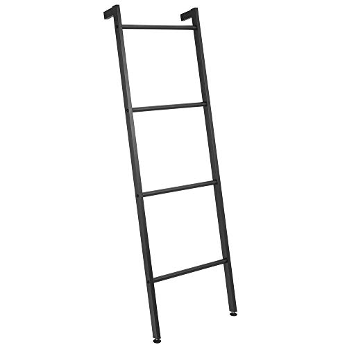 mDesign Metal Free Standing Leaning Decorative Bath Towel Bar Storage Ladder - Holds Towels, Blankets, Throw Blankets, Quilts - 4 Levels - Matte Black