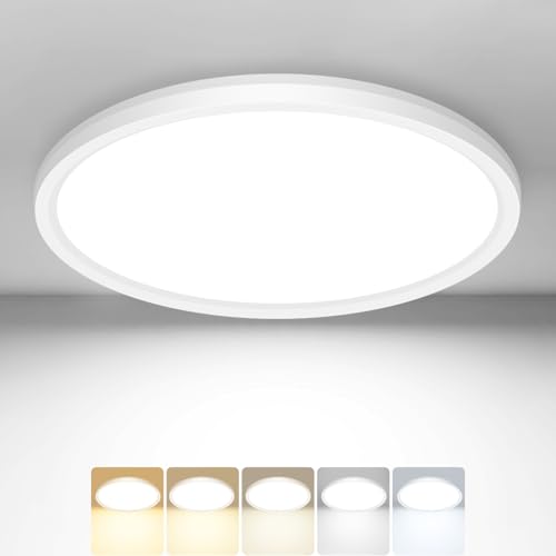 libtit 18CM LED Deckenleuchte Flach, 15W 1500LM Runde Badlampe Decke, 3000K-6500K 5CCT LED Deckenlampe für Badezimmer, Schlafzimmer,Küche, Keller, Balkon