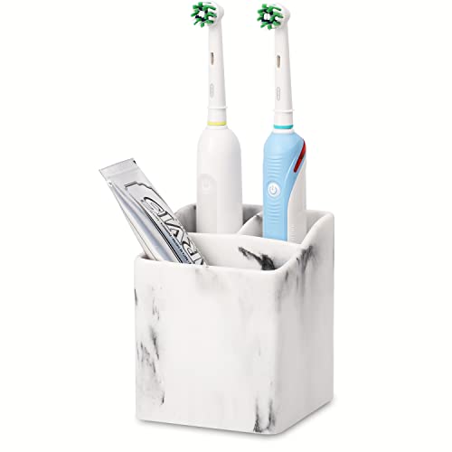 Toothbrush Holders for bathrooms, 3 Slots Electric Toothbrush Holder, White Marble Toothbrush and Toothpaste Holder Organizer for Razor,Cotton Swab, Floss, Mouthwash, Bathroom Counter Organizer etc.