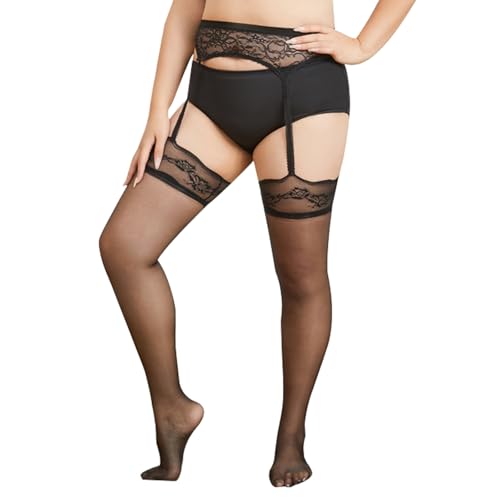 HTRUIYA Plus Size Thigh High Stockings for Women Lace Top Stay Up Sheer Thigh Highs Matte Suspender Pantyhose