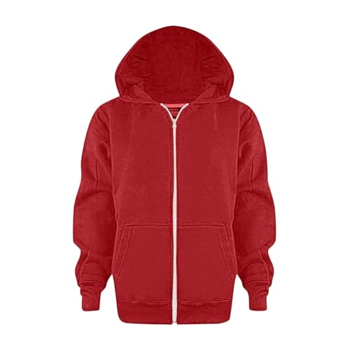 Sweat à capuche zippé fille rouge 7-8 ans avec poche kangourou