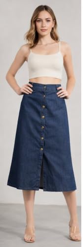 Image of Western Trending Stylish Flared Comfortable Solid Long Denim Skirt for Women & Girls