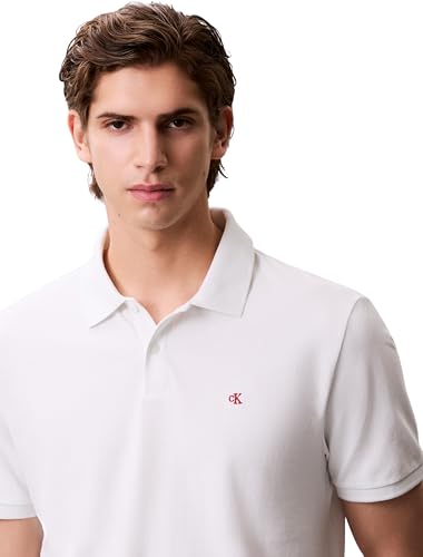 Calvin Klein Uomo Maglietta Polo Maniche Corte Monogram Pique In Cotone, Bianco (Blanc De Blanc), S - 4