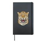 Fierce Leopard Kenya Tanzania Vintage Safari Portrait Hardcover Journal, Black