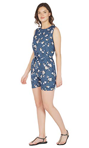 Image of PALOMI Women's Knee Length Rayon Sleeveless Short Jumpsuit with Belt and Pockets