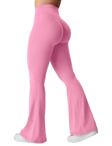 YEOREO Kalie Flare Scrunch Leggings for Women V Cross Waist Bell Bottom Yoga Pants Tummy Control Bootcut Workout Leggings