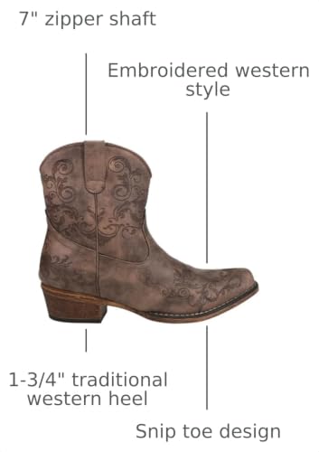 Image of ROPER Womens Short Stuff Embroidery Snip Toe Casual Boots Ankle Low Heel 1-2 inch