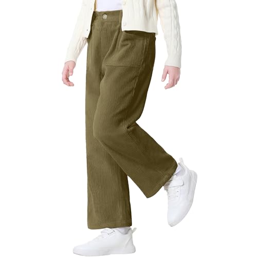 Pantalones de pana para niñas Rolanko cómodos con cintura elástica verde 2