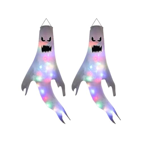 Set di 2 fantasma decorazione di Halloween, 130 cm, sacchetti a vento con LED, multicolore per interni ed esterni, finestre, giardino, porta, festa