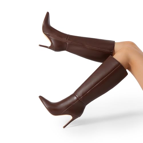 DREAM PAIRS Knee High Boots for Women, Sexy Pointed Toe Stiletto High Heel Boots, Fashion & Classic Dress Shoes,Size 7.5,Brown,SDKB2311W