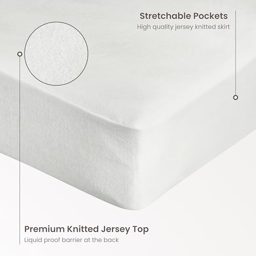 Image of Bioweaves Organic Cotton Jersey Twin Waterproof Mattress Protector Pad |39 inch x 75 inch| GOTS Certified Fitted Mattress Cover with Cotton Skirt, Breathable & Noiseless Top Layer, 17 Inch Deep Pocket, White