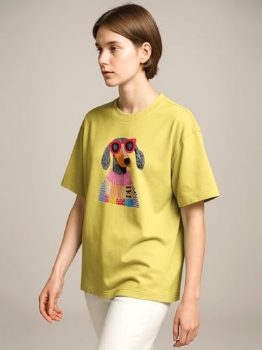 Image of HELLCAT Beige Trendy Printed Oversized T-Shirt for Women