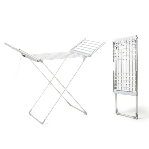 Séchoir Electrique Pliable avec Ailes, Ecran Digital Tactile, 20 Barres Chauffantes, Minuterie 12 h, Température réglable 35-60 ºC, Structure Aluminium stable, Capacité 15 kg, Faible Consommation