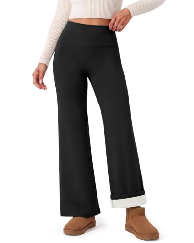 Fleece Lined Wide Leg Pants Women - Winter Thermal Warm Straight Leggings - image 1