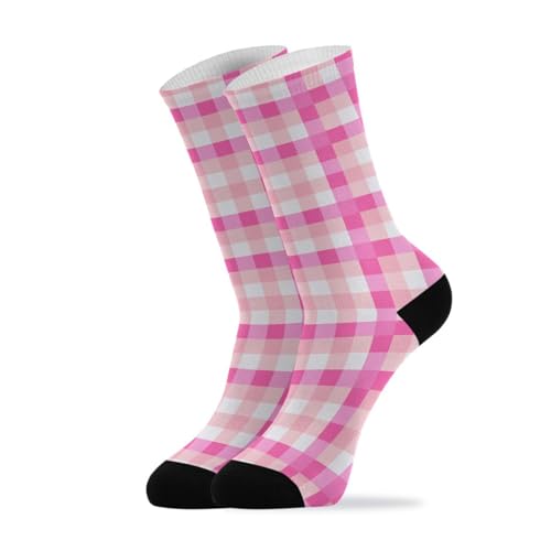 JUNZAN Calcetines de cuello redondo a cuadros rosas para mujeres y niñas, talla 6-10