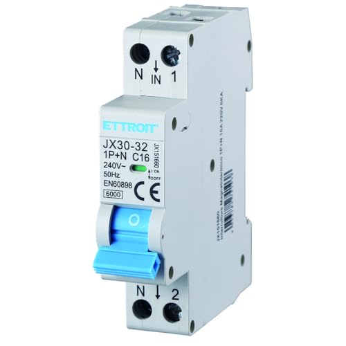 230V 16A C16 INTERRUTTORE MAGNETOTERMICO 240V AC, MONOFASE, OCCUPA 1 MODULO GUIDA DIN, 1P+N, 6KA 6000 AMPERE, INTERRUTTORE DI CIRCUITO