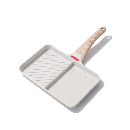 Image of Unoschrim Non-stick Aluminum Divided Griddle Pan, 9.8 * 6.3 Inch, 2-Section Versatile Grill Pan for Cooking Eggs, Steaks, Chickens, All Stove Compatible