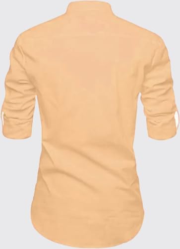Image of DEELMO Men's Full Sleeve Short Kurta Shirt with a Trendy Mandarin Collar Crafted from a Premium Cotton Blend for Comfort Ideal for Casual and Semi-Formal Occasions