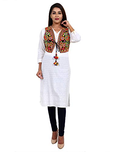 Image of Craft Trade Women's Cotton Embroidered Kutchi Jacket with Tassels Sleeveless Mirror Work