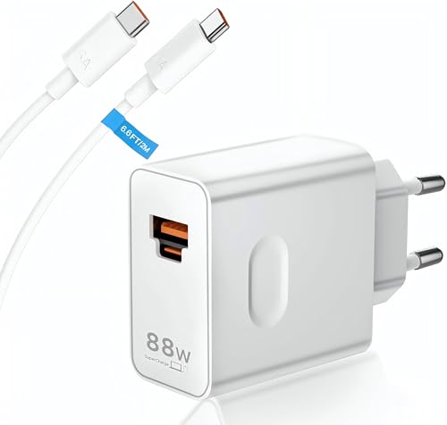 88W SuperCharge Caricatore per Huawei Honor 200Lite Magic6 Lite 90Lite, 2-Porte USB C Presa 88W PD Caricabatterie Rapido con 6A Cavo USB C 2M per HONOR 90 70Lite X8b X9b Magic6 Lite Pro Magic5Lite