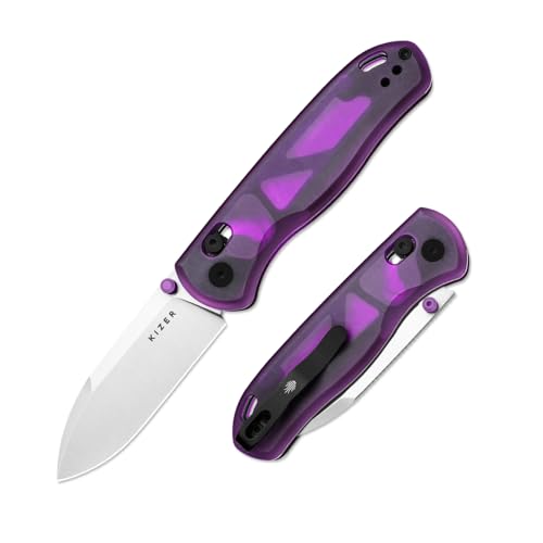 Kizer Drop Bear EDC Pocket Knife 2.97 Nitro-V Blade Purple PC Folding Knife with Thumb Stud Opener Lightweight Clutch Lock Camping Hunting Knife for Men Women Gift V3619M2