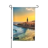 Gartenflagge Sonnenuntergang in Barcelona, 30,5 x 45,7 cm. Helle, doppelseitige Outdoor-Dekoration bringt Spaß in Ihren Garten.