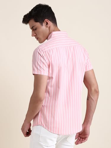 Image of Dennis Lingo Men Stripes 100% Cotton - Slim Fit Shirt