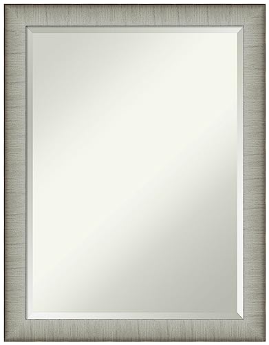 Amanti Art Silver Wall Mirror 27x21 Elegant Brushed Pewter Narrow Rectangle Bathroom Mirror for Wall Decor Living Room, Medium Casual Frame, Hangs Horizonally and Vertically, Bathroom Decor, Beveled