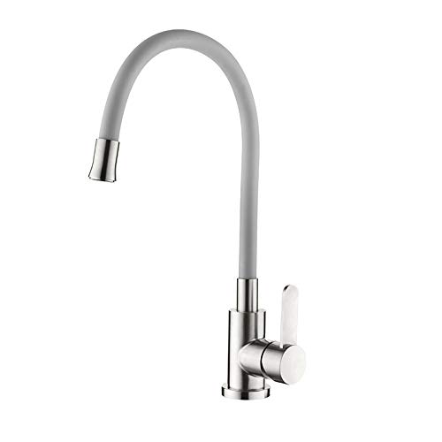Black Kitchen Faucet One-Handle Bar Water Tap Mixer, 304 Stainless Steel Body Sprayer Rubber Outlet Pipe,Grey