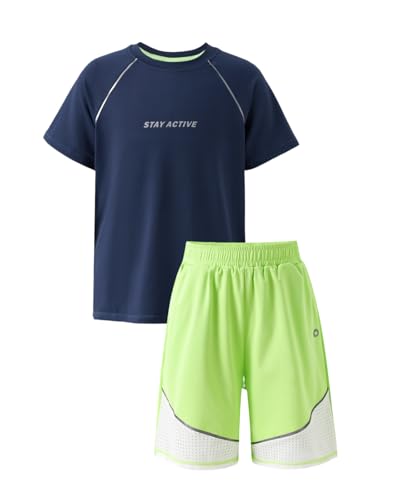 PATPAT Boys 2-Piece Athletic Set: RapidAir Quick-Dry Tee & Shorts – Breathable Activewear for Kids Sports, Play & Daily Wear, Flash Green, US8/S