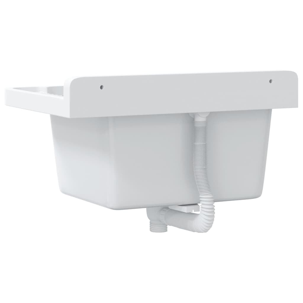 Évier Mural en Résine, Évier pour Buanderie Garage Lavabo Bac de Lavage Extérieur blanc 50x35x24 cm résine