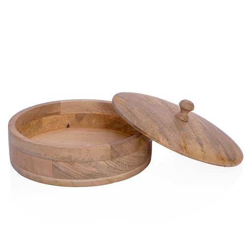 Handmade Wooden Tortilla & Roti Warmer with Lid, Food Safe, 9 Inch, Brown by The Great Indian Bazaar - Image 9