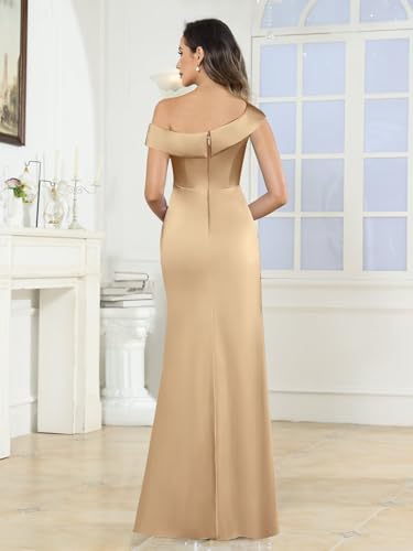 Women's Satin Mother of The Bride Dresses for Wedding One Shoulder Ruffle Formal Evening Gowns2
