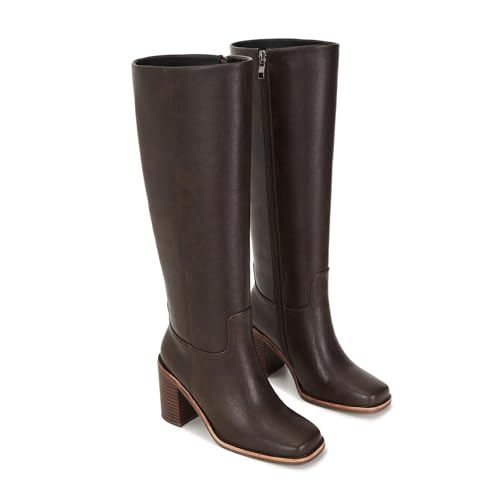 AITTA Women’s Knee High Boots – Fits Calf Sizes 13.3″–16.6″ (Sizes 5-12) | Ideal for Fuller Calves, Not for Extra-Wide Calves | Comfort Block Heel, Square Toe, Side Zip, Brown, Size 6