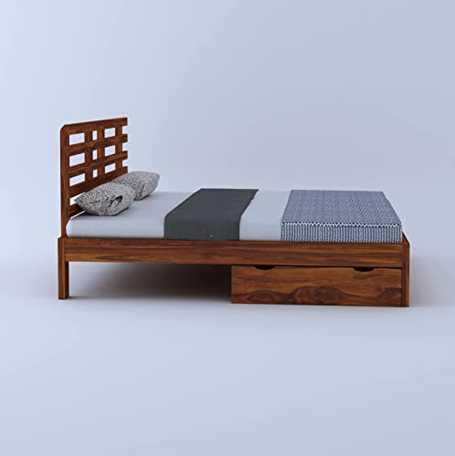 Image of Ganpati Arts Solid Sheesham Wood King Size Bed with 2 Drawers Storage for Bedroom Solid Wooden Double Bed Furniture for Home Hotel - (Honey Finish) 1 Year Warranty