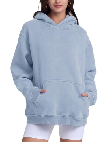 Image of FAIABLE Womens Oversized Acid Wash Hoodie Unisex Heavyweight Fleece Cotton Hoodies Vintage Washed Sweatshirt for Women