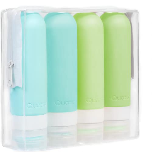 Quatish Travel Bottles for Toiletries, 4 Pack Leak Proof Travel Size Containers, Silicone Travel Shampoo and Conditioner Bottles Tsa Approved, 3 oz Travel Size Bottles with Clear Toiletry Bag