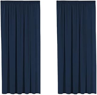 Solid Navy Blackout Thermal Insulated Pencil Pleat Curtains for Living Room/Bedroom with Two Matching Tiebacks, Energy Efficient and Noise Reducing Window Treatments, 46" Width x 54" Drop (2 Panels)