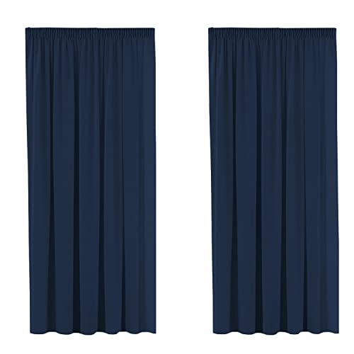 Solid Navy Blackout Thermal Insulated Pencil Pleat Curtains for Living Room/Bedroom with Two Matching Tiebacks, Energy Efficient and Noise Reducing Window Treatments, 46" Width x 54" Drop (2 Panels)